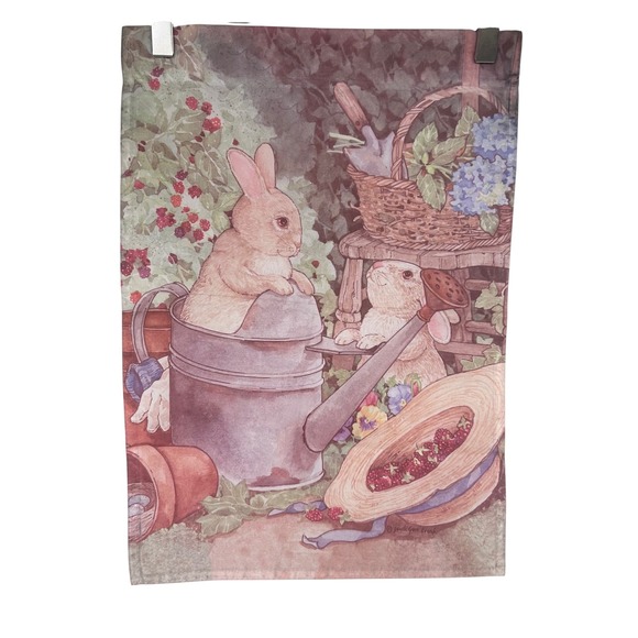 Sandi Gore Evans Other - Sandi Gore Evans Garden Flag Bunny Watering 12x18 Multicolor Cottagecore Decor